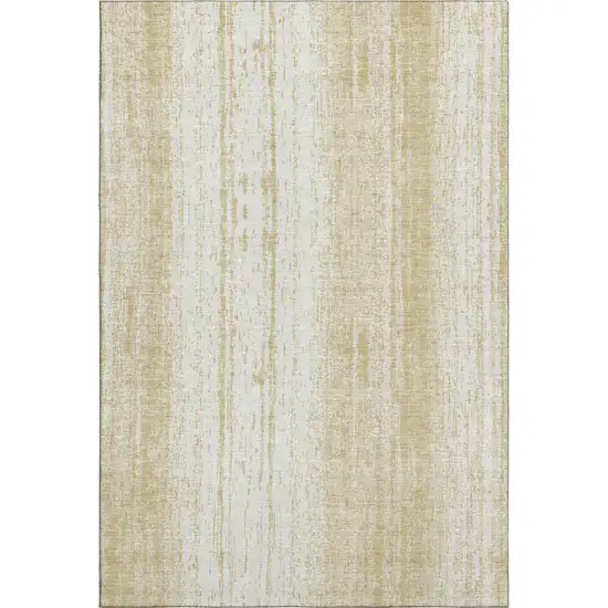 Gold And Ivory Striped Washable Area Rug With UV Protection Photo 3