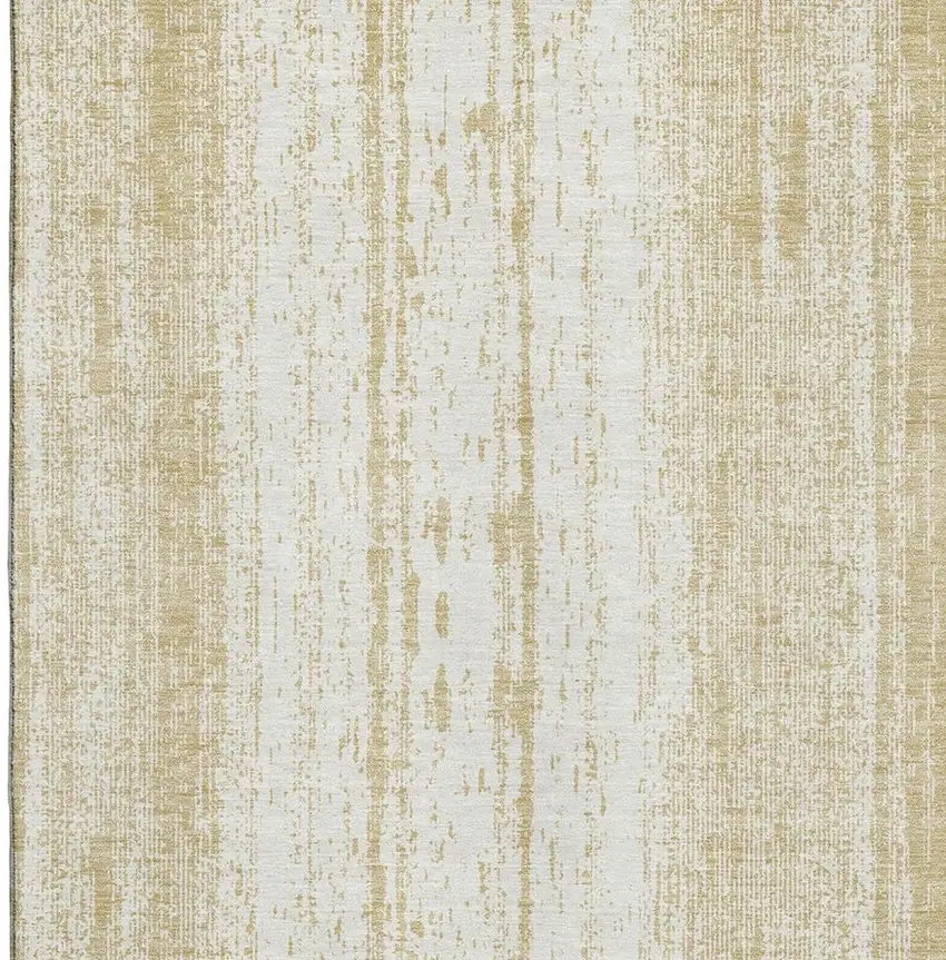 Gold And Ivory Striped Washable Area Rug With UV Protection Photo 4