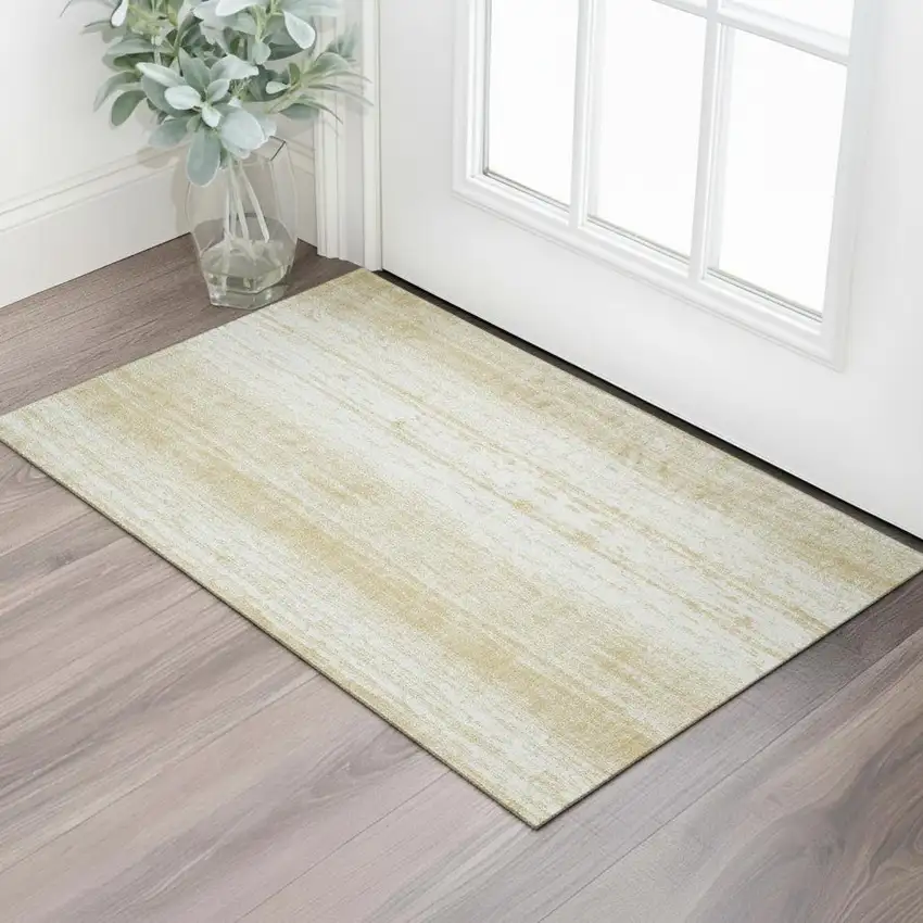 Gold And Ivory Striped Washable Area Rug With UV Protection Photo 1