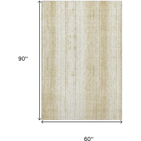 Gold And Ivory Striped Washable Area Rug With UV Protection Photo 3