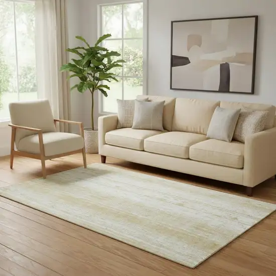 Gold And Ivory Striped Washable Area Rug With UV Protection Photo 1