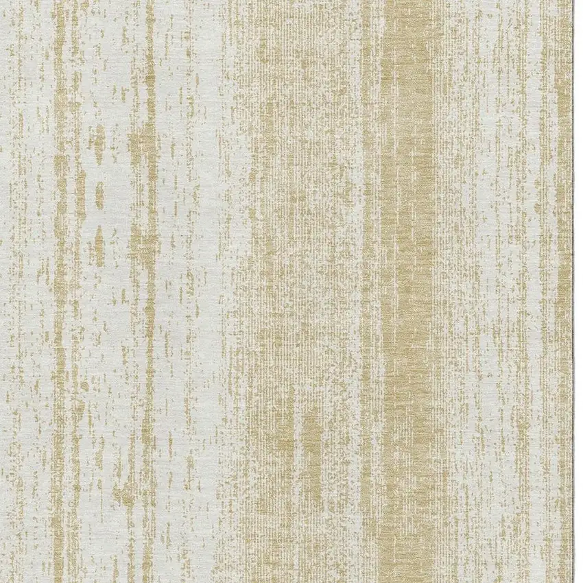Gold And Ivory Striped Washable Area Rug With UV Protection Photo 4