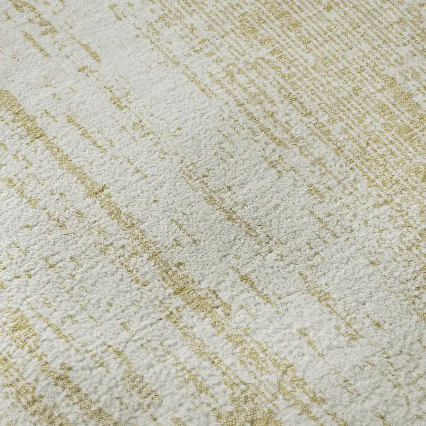 Gold And Ivory Striped Washable Area Rug With UV Protection Photo 7