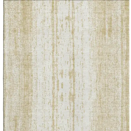 Gold And Ivory Striped Washable Area Rug With UV Protection Photo 4