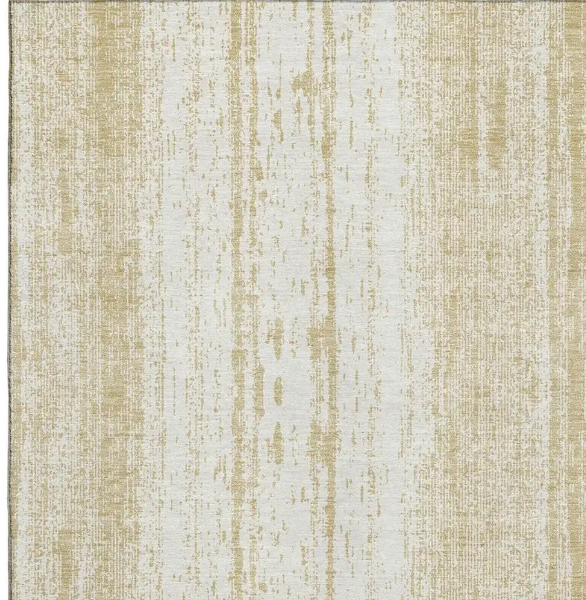 Gold And Ivory Striped Washable Area Rug With UV Protection Photo 4