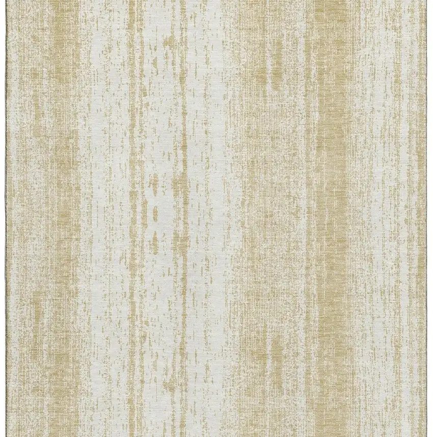 Gold And Ivory Striped Washable Area Rug With UV Protection Photo 5