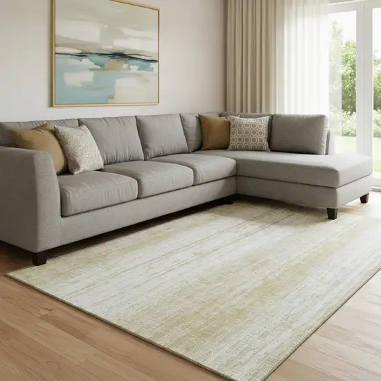 Gold And Ivory Striped Washable Area Rug With UV Protection Photo 1