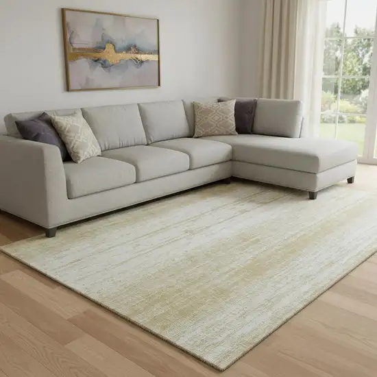 Gold And Ivory Striped Washable Area Rug With UV Protection Photo 1