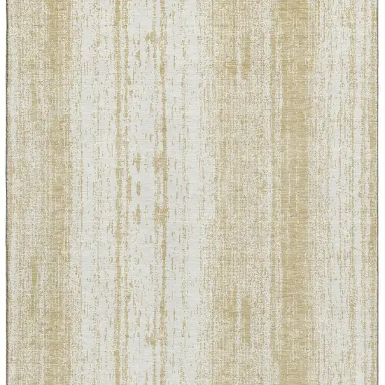 Gold And Ivory Striped Washable Area Rug With UV Protection Photo 5