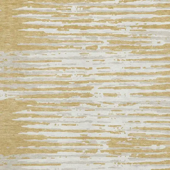 Gold And Ivory Striped Washable Area Rug With UV Protection Photo 4