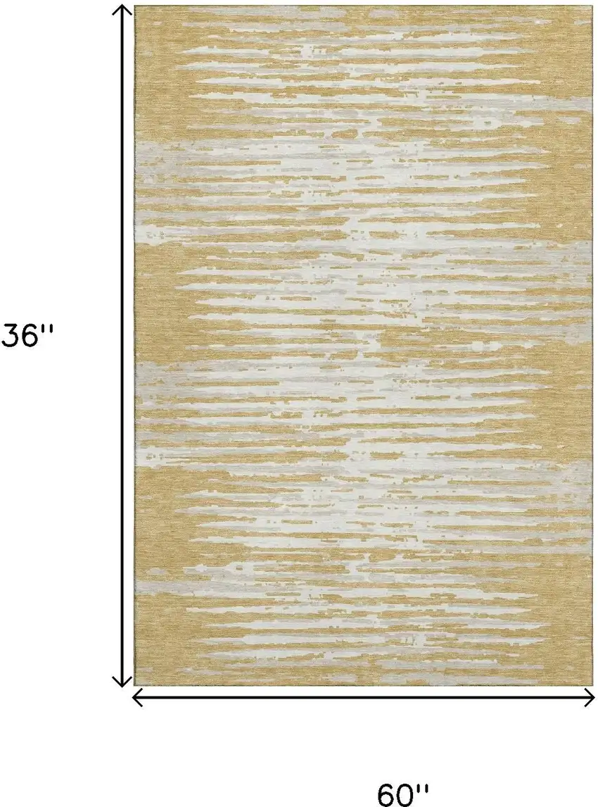 Gold And Ivory Striped Washable Area Rug With UV Protection Photo 3