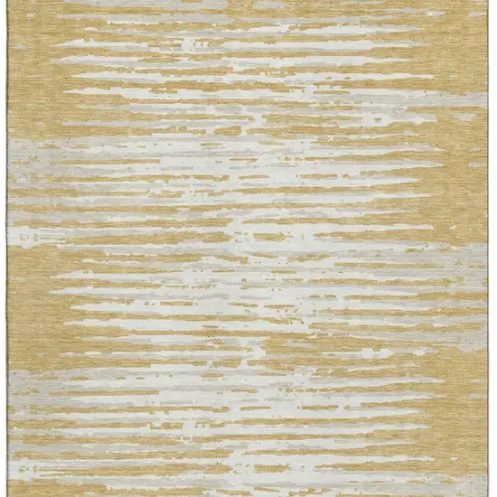 Gold And Ivory Striped Washable Area Rug With UV Protection Photo 5