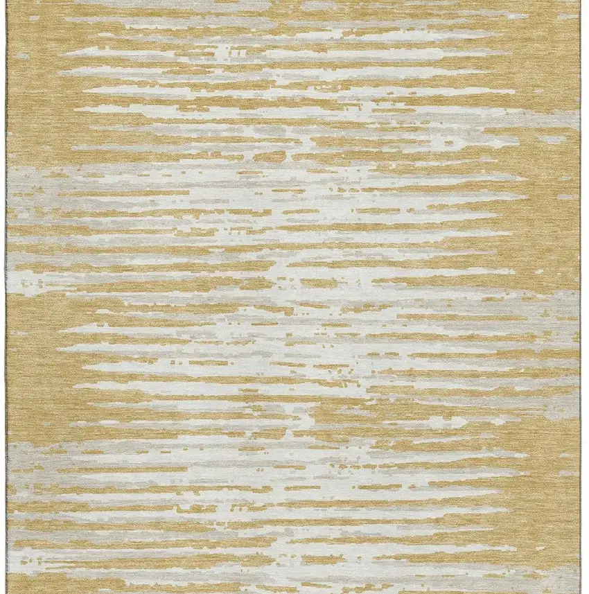 Gold And Ivory Striped Washable Area Rug With UV Protection Photo 5