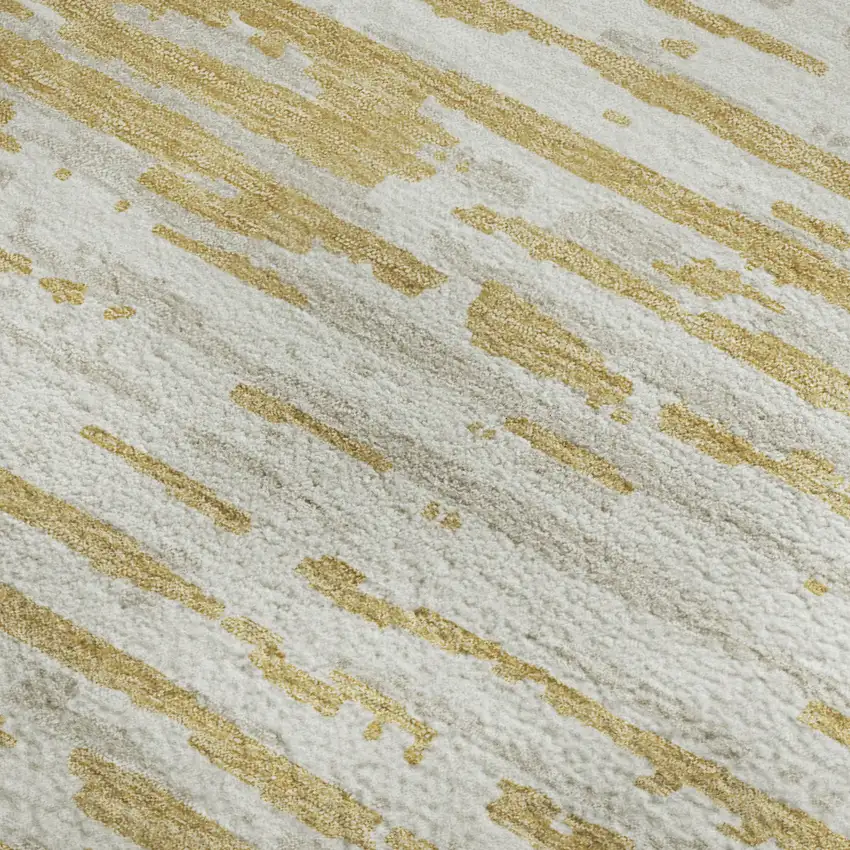 Gold And Ivory Striped Washable Area Rug With UV Protection Photo 3