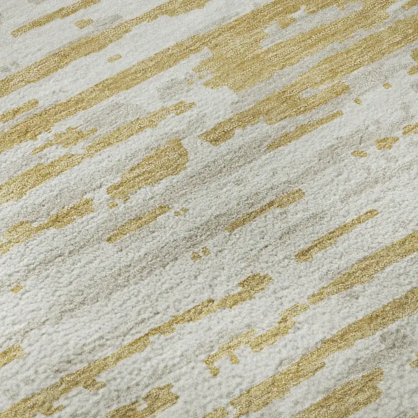 Gold And Ivory Striped Washable Area Rug With UV Protection Photo 1