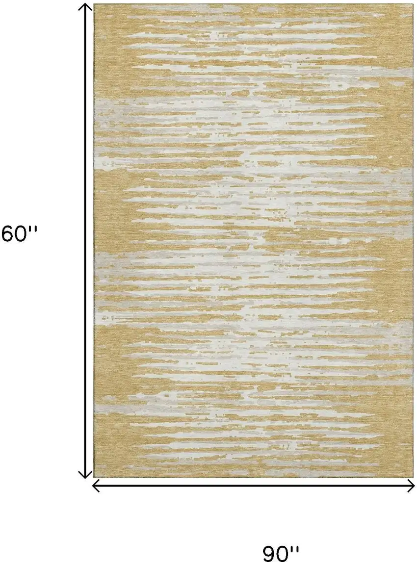 Gold And Ivory Striped Washable Area Rug With UV Protection Photo 7