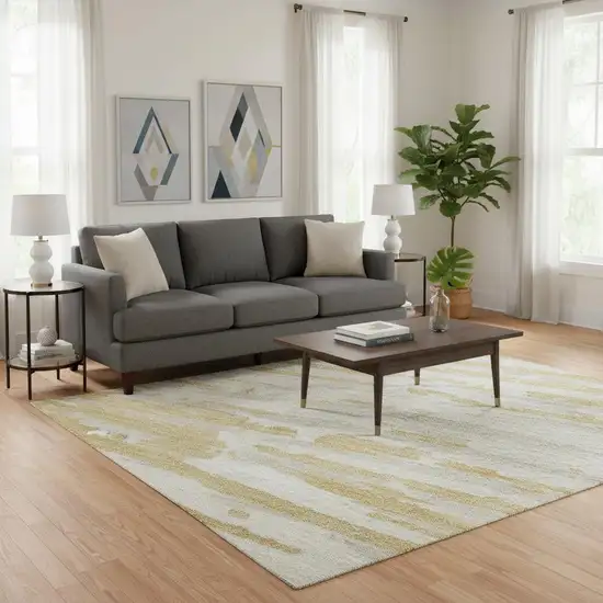 Gold And Ivory Striped Washable Area Rug With UV Protection Photo 2