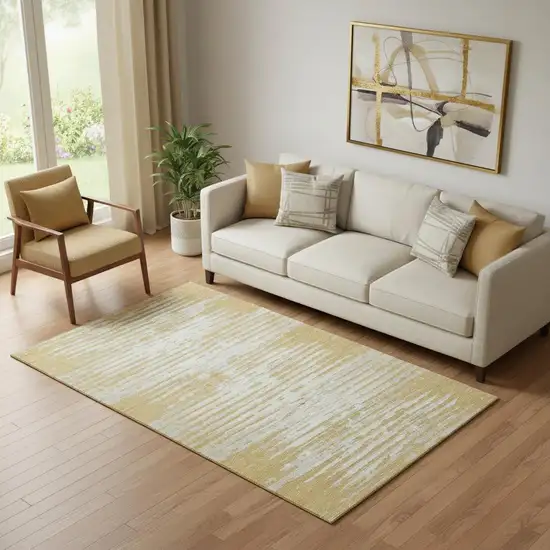 Gold And Ivory Striped Washable Area Rug With UV Protection Photo 1