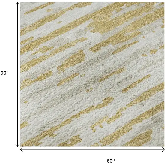 Gold And Ivory Striped Washable Area Rug With UV Protection Photo 9