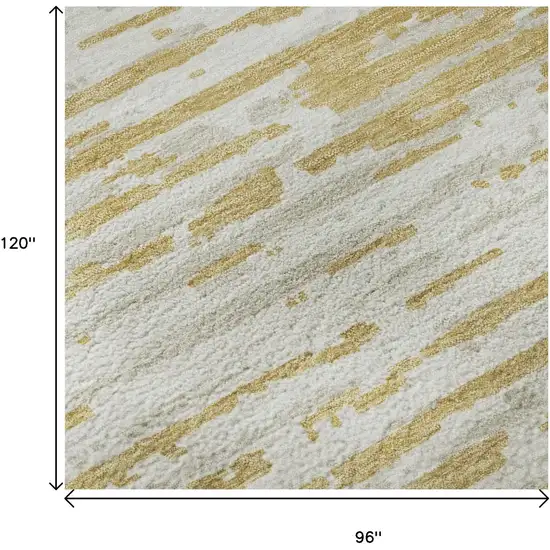Gold And Ivory Striped Washable Area Rug With UV Protection Photo 9