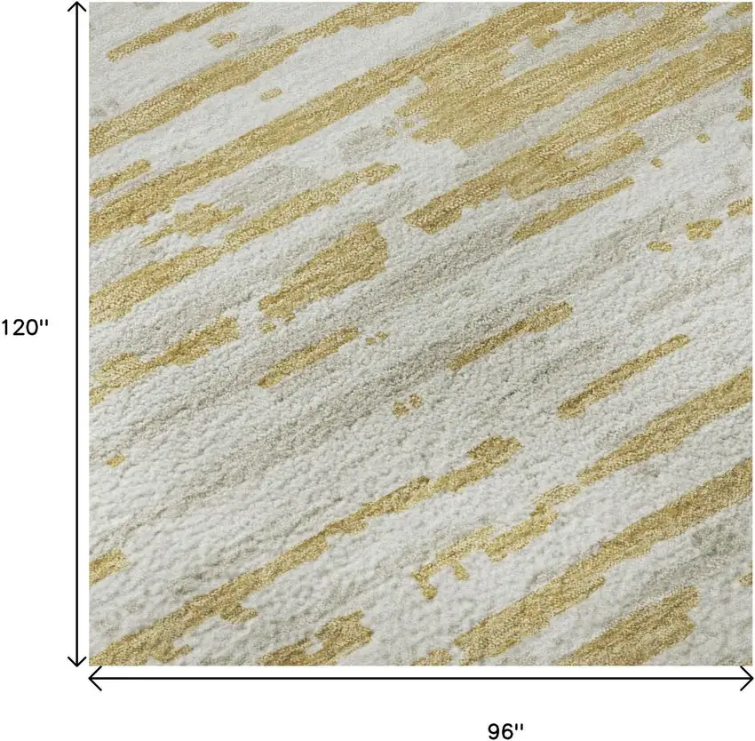 Gold And Ivory Striped Washable Area Rug With UV Protection Photo 9