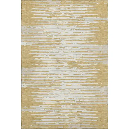 Gold And Ivory Striped Washable Area Rug With UV Protection Photo 5