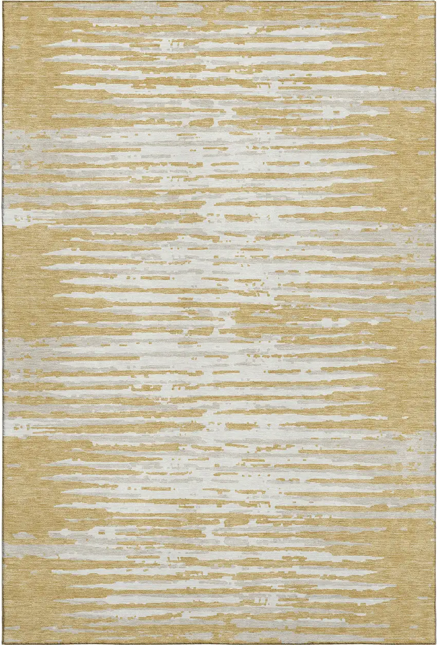 Gold And Ivory Striped Washable Area Rug With UV Protection Photo 5