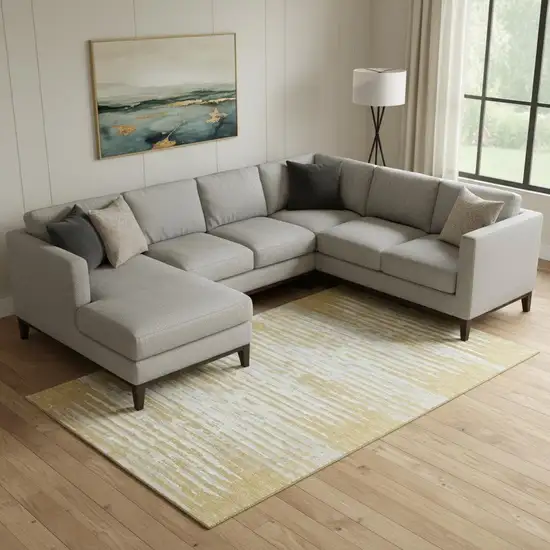 Gold And Ivory Striped Washable Area Rug With UV Protection Photo 1