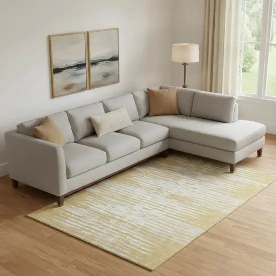 Gold And Ivory Striped Washable Area Rug With UV Protection Photo 1