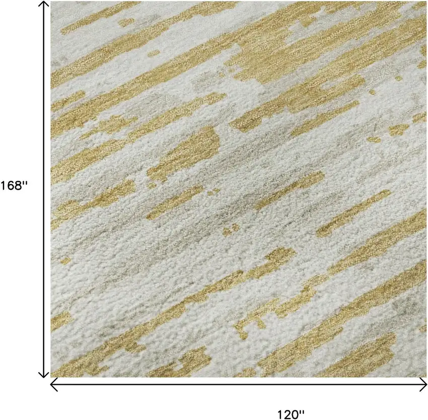 Gold And Ivory Striped Washable Area Rug With UV Protection Photo 9