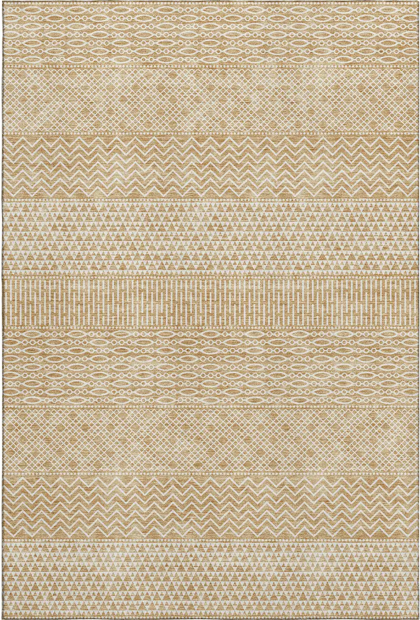 Gold And Ivory Striped Washable Area Rug With UV Protection Photo 1