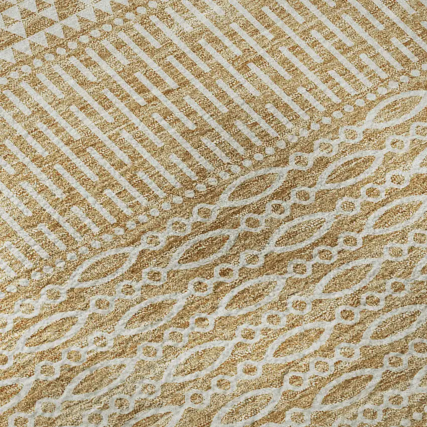 Gold And Ivory Striped Washable Area Rug With UV Protection Photo 9