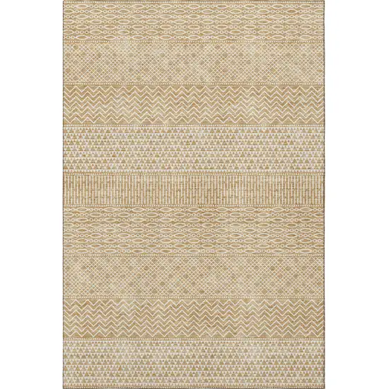 Gold And Ivory Striped Washable Area Rug With UV Protection Photo 3