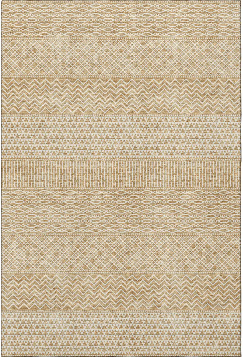 Gold And Ivory Striped Washable Area Rug With UV Protection Photo 3