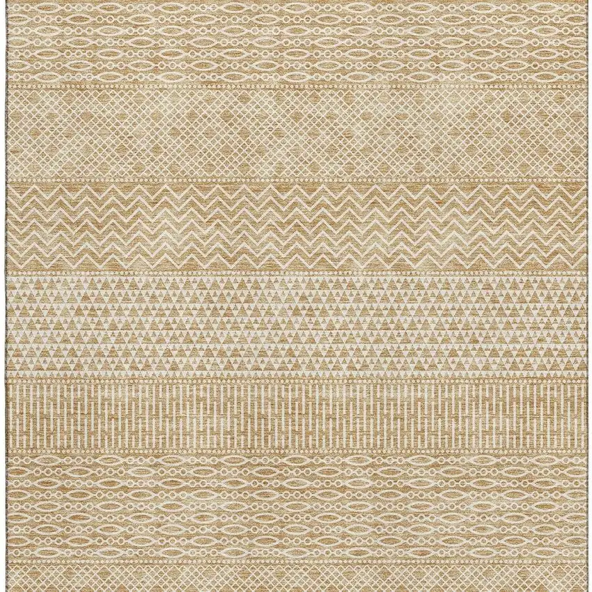 Gold And Ivory Striped Washable Area Rug With UV Protection Photo 3