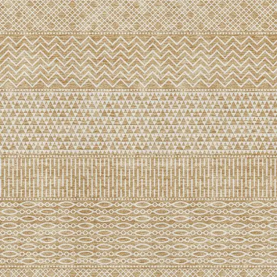 Gold And Ivory Striped Washable Area Rug With UV Protection Photo 2