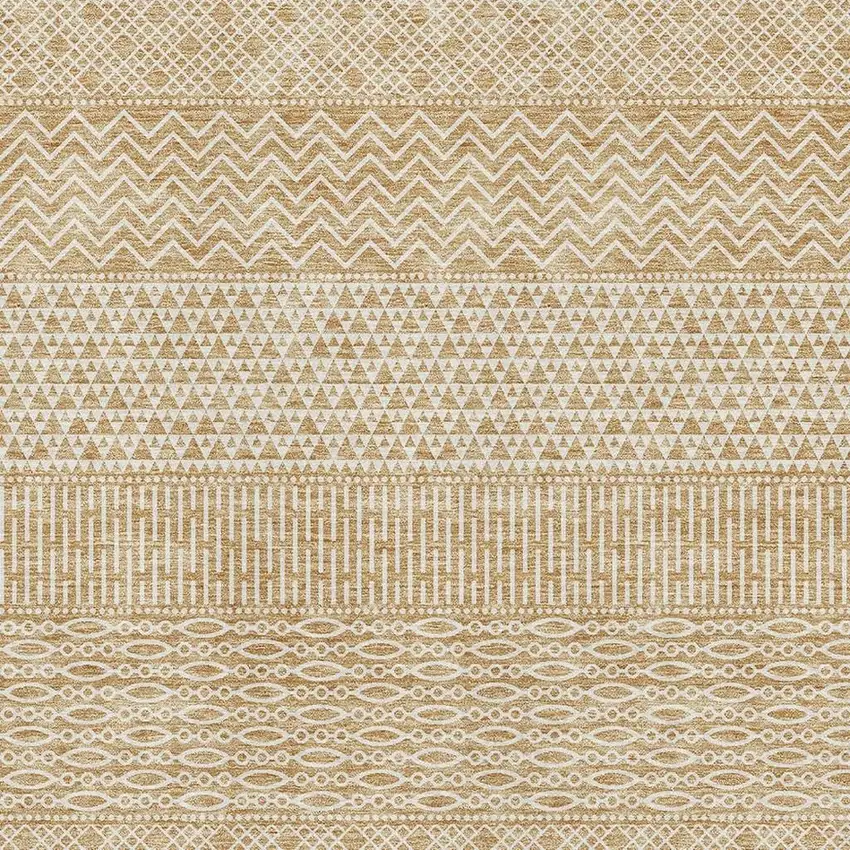 Gold And Ivory Striped Washable Area Rug With UV Protection Photo 2