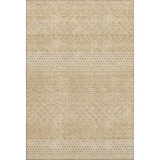 Gold And Ivory Striped Washable Area Rug With UV Protection Photo 1