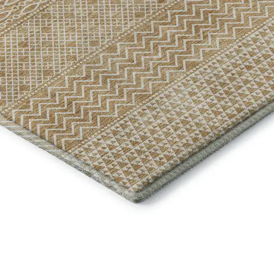 Gold And Ivory Striped Washable Area Rug With UV Protection Photo 7