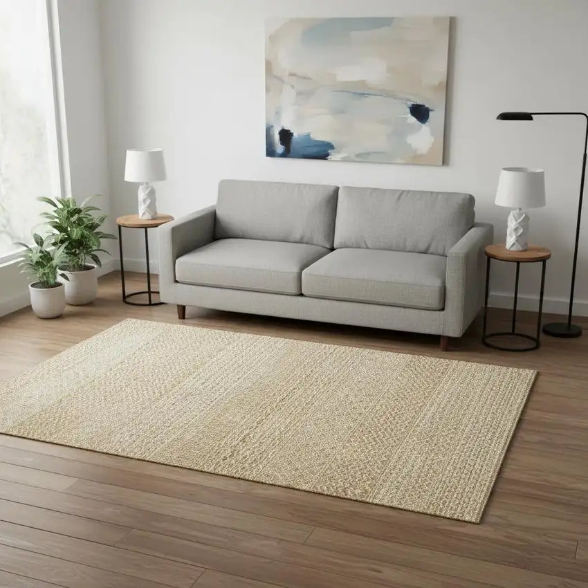 Gold And Ivory Striped Washable Area Rug With UV Protection Photo 2