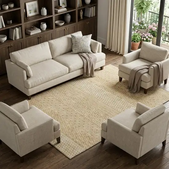 Gold And Ivory Striped Washable Area Rug With UV Protection Photo 1