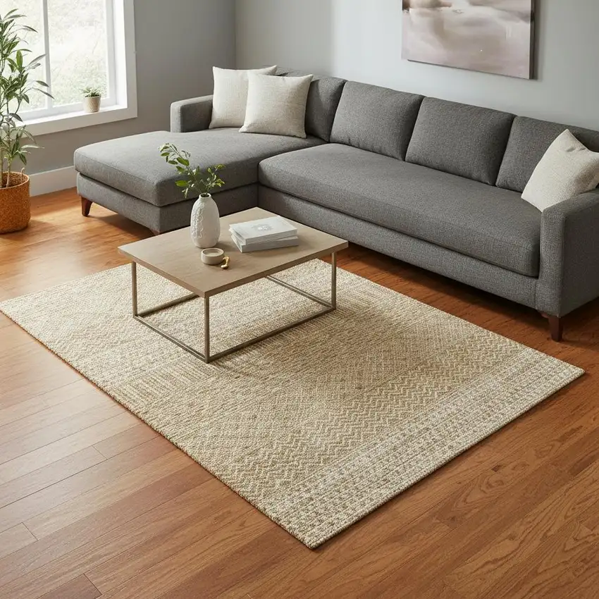 Gold And Ivory Striped Washable Area Rug With UV Protection Photo 2