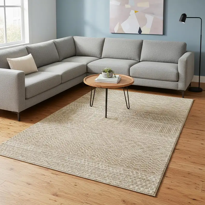 Gold And Ivory Striped Washable Area Rug With UV Protection Photo 2