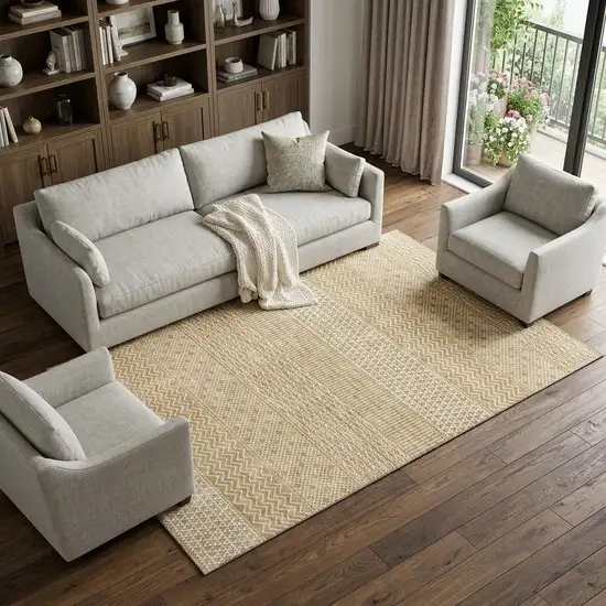 Gold And Ivory Striped Washable Area Rug With UV Protection Photo 1