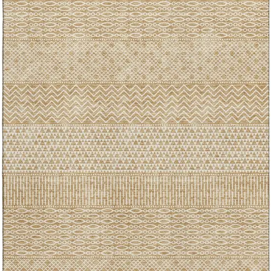 Gold And Ivory Striped Washable Area Rug With UV Protection Photo 3