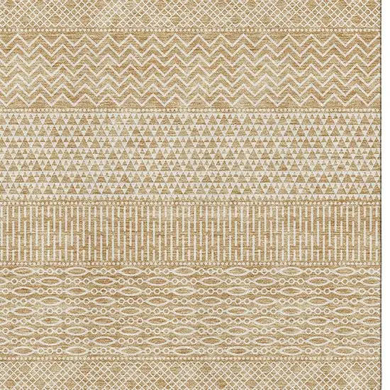 Gold And Ivory Striped Washable Area Rug With UV Protection Photo 2