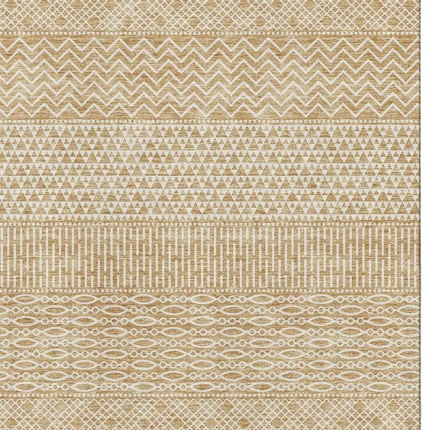 Gold And Ivory Striped Washable Area Rug With UV Protection Photo 2