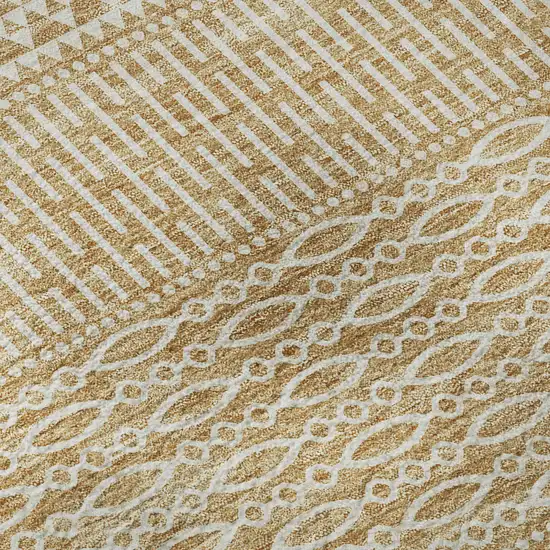 Gold And Ivory Striped Washable Area Rug With UV Protection Photo 9