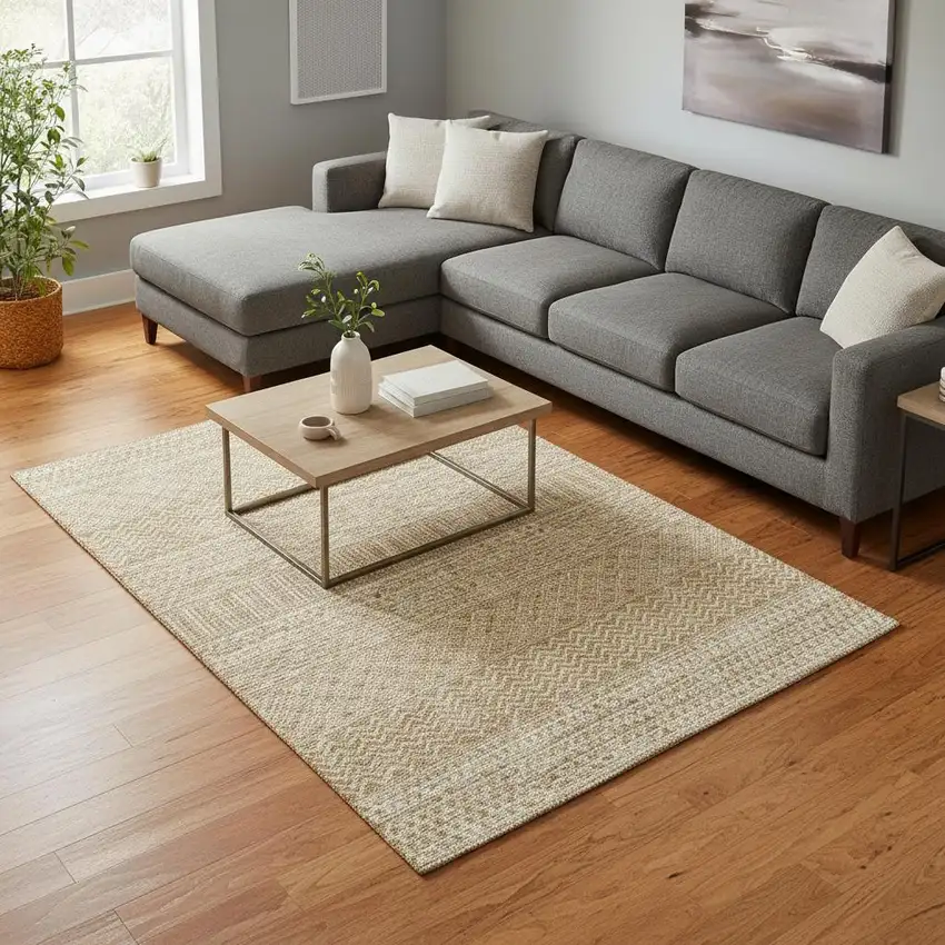 Gold And Ivory Striped Washable Area Rug With UV Protection Photo 2