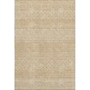Photo of Gold And Ivory Striped Washable Area Rug With UV Protection
